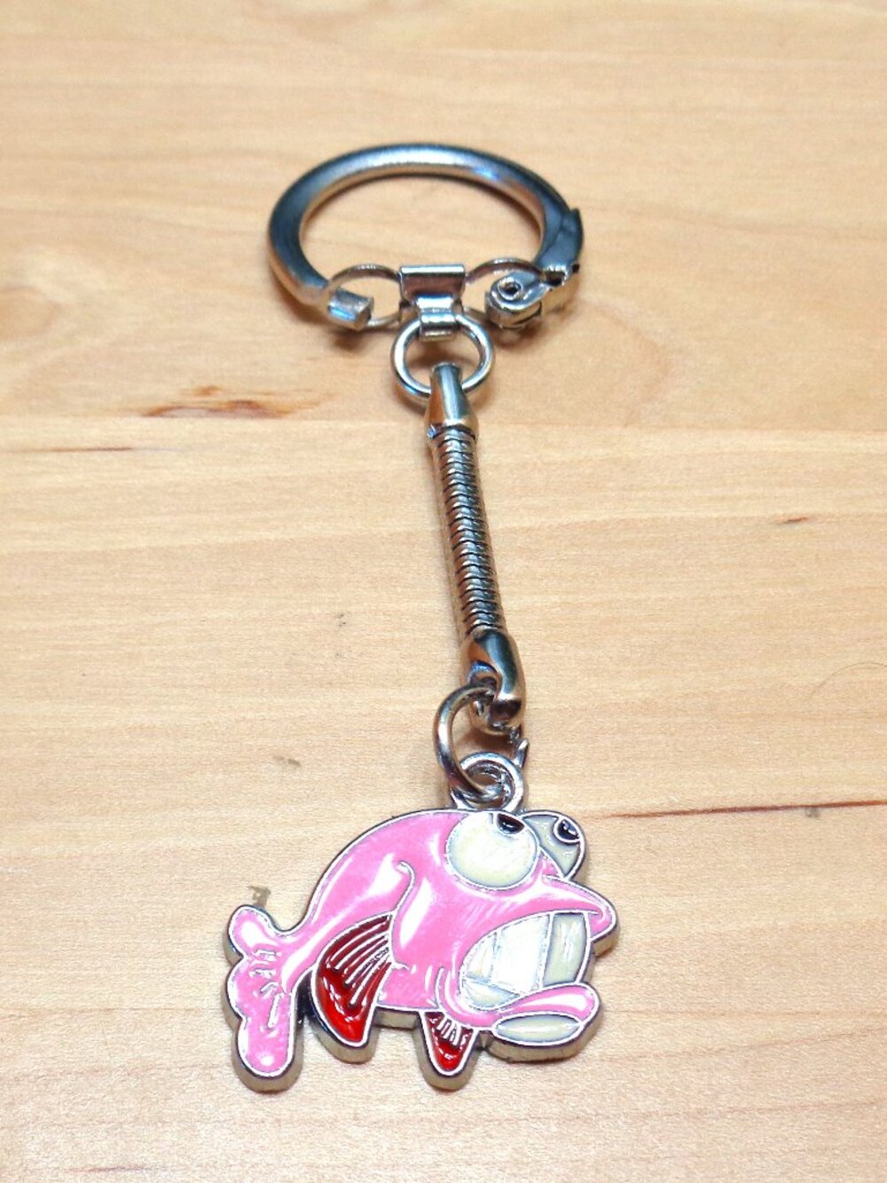 BEACH FASHION PINK ENAMEL COOL SMILING FISH RHODIUM SNAKE KEYCHAIN